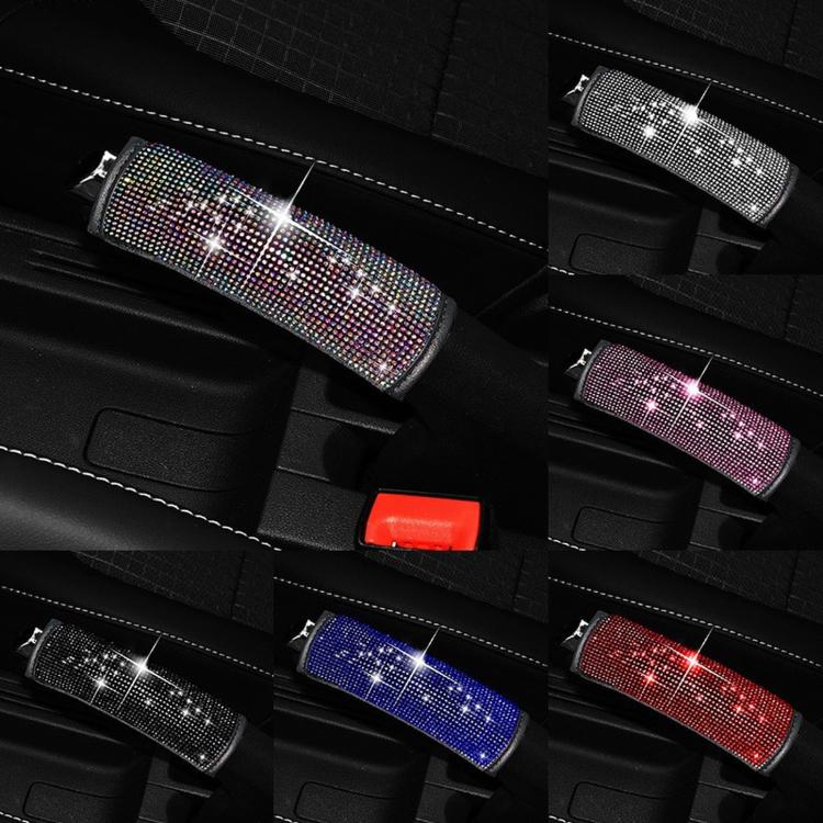 Rhinestone car handbrake cover shown in multiple colors with crystal sparkle