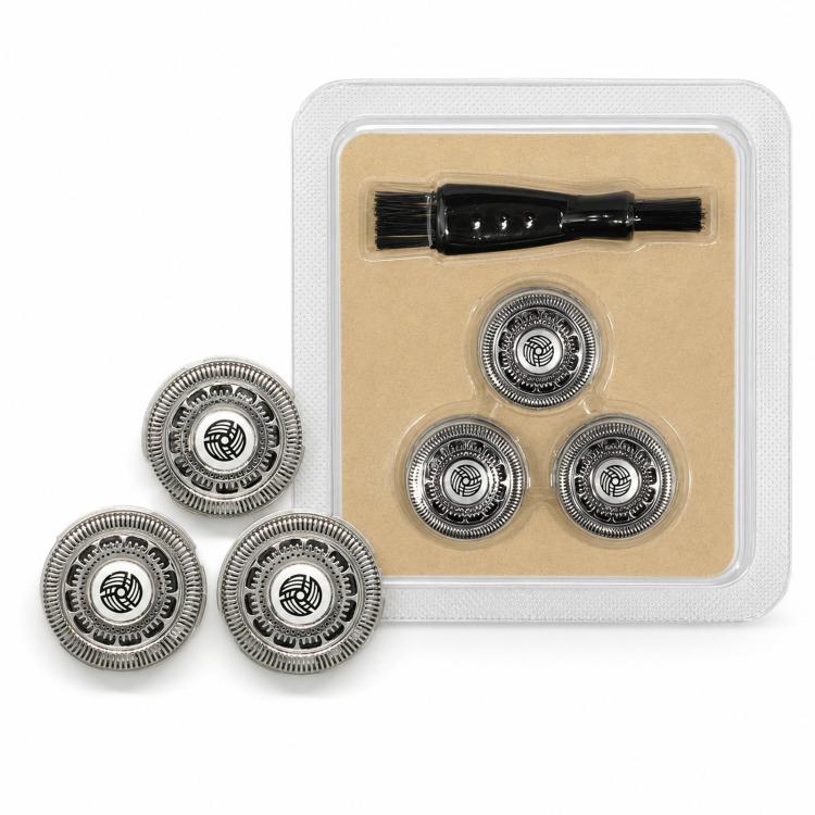 SH90 replacement foil cutter blade set with 3 heads and cleaning brush, in blister pack