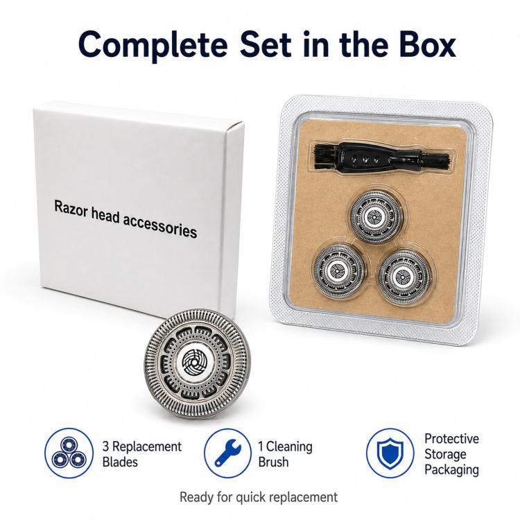 SH90 blade set with box and blister packaging, three blades and cleaning brush