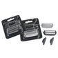 Shaver foil and cutter head blister packs with two foil heads and mounting screws