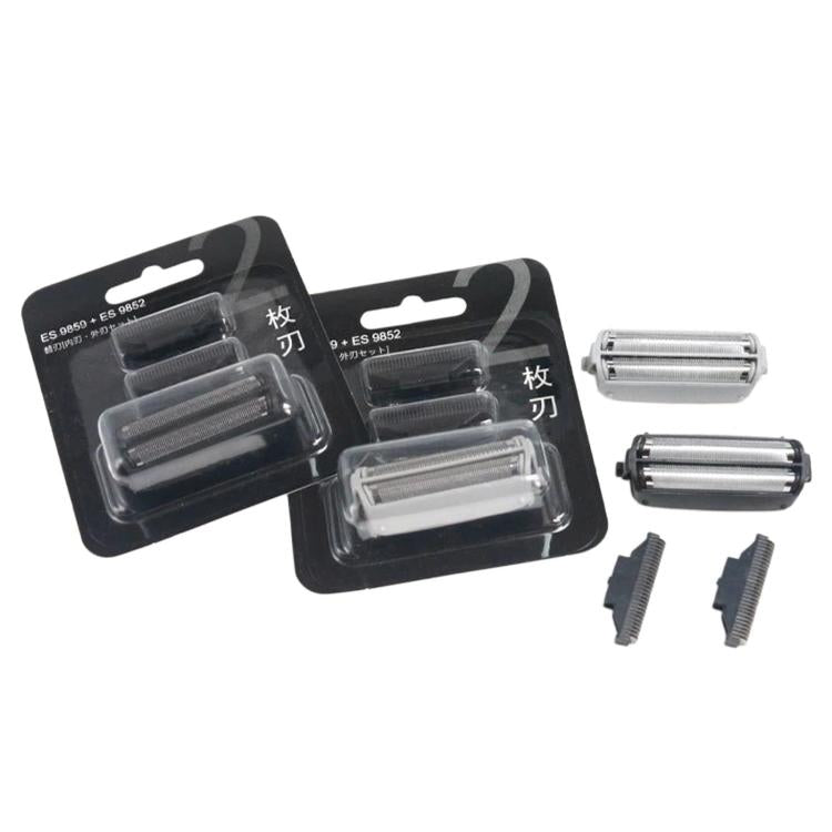 Shaver foil and cutter head blister packs with two foil heads and mounting screws