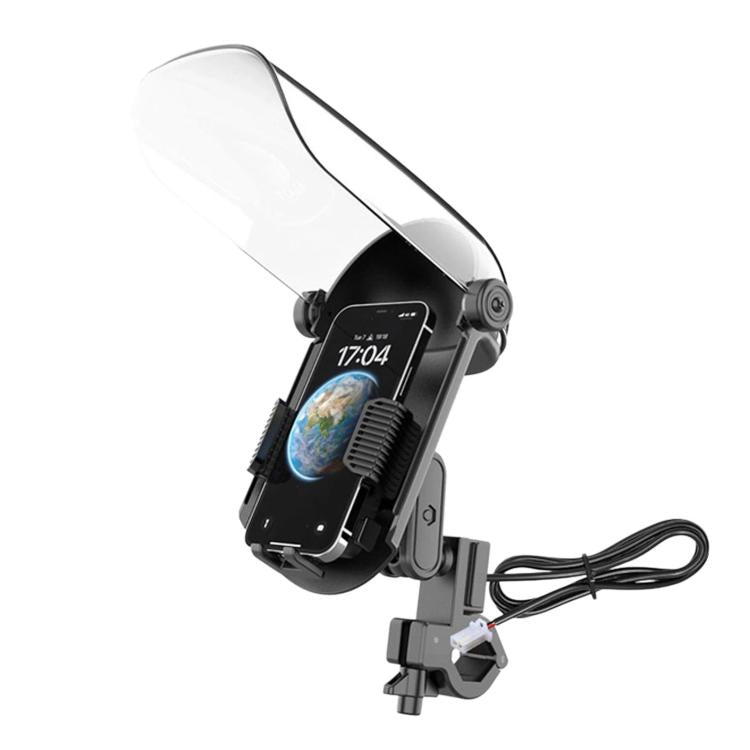 Motorcycle and scooter phone mount with clear dome sunshade cover and charging cable