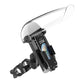Phone mount with clear sunshade cover and handlebar clamp, compact black mounting base