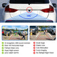 Car rear with reverse camera overlay showing guidelines and wide 145° view