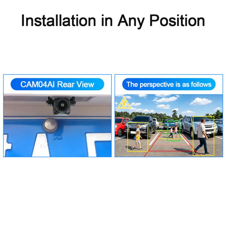 Reverse camera installation examples showing camera placement and buzzer reminder
