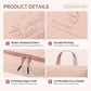 Pink packing cubes set features: water-resistant fabric, zippers, and carry handle