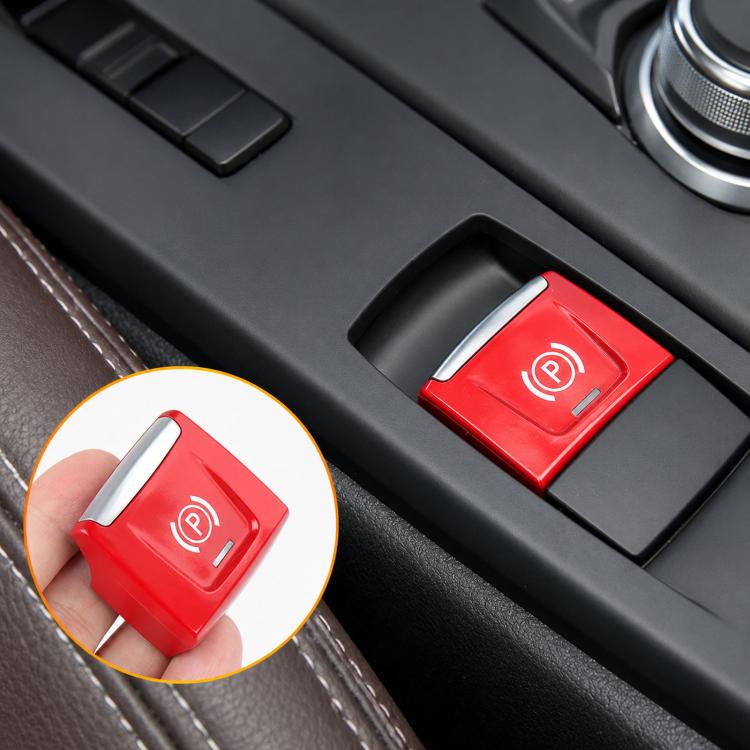 Electronic parking brake button replacement, red with P parking icon and silver edge