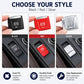 Electronic parking brake button replacement options: black, red, and silver with P icon