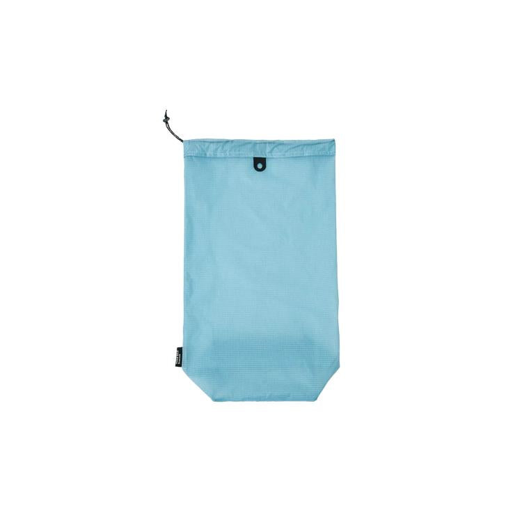 Waterproof drawstring shoe storage pouch in sky blue, with Hypalon loop and grommet