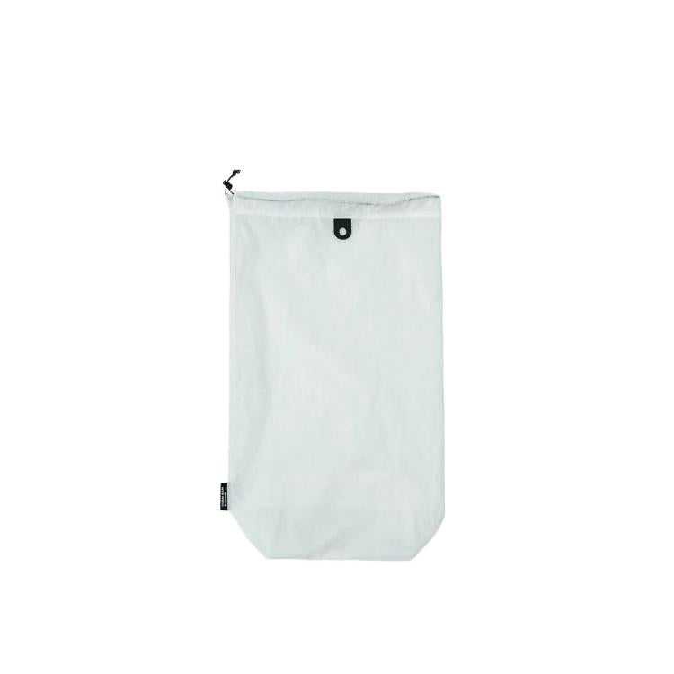 Waterproof drawstring shoe storage pouch in white, with drawstring and grommet