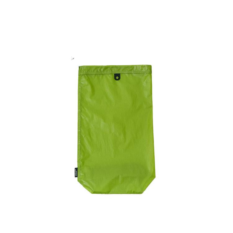 Waterproof drawstring shoe storage pouch, bright green with top grommet and pull cords