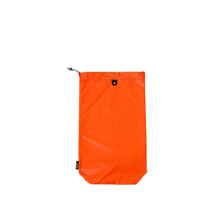 Waterproof drawstring shoe storage pouch, bright orange with top grommet and pull cords