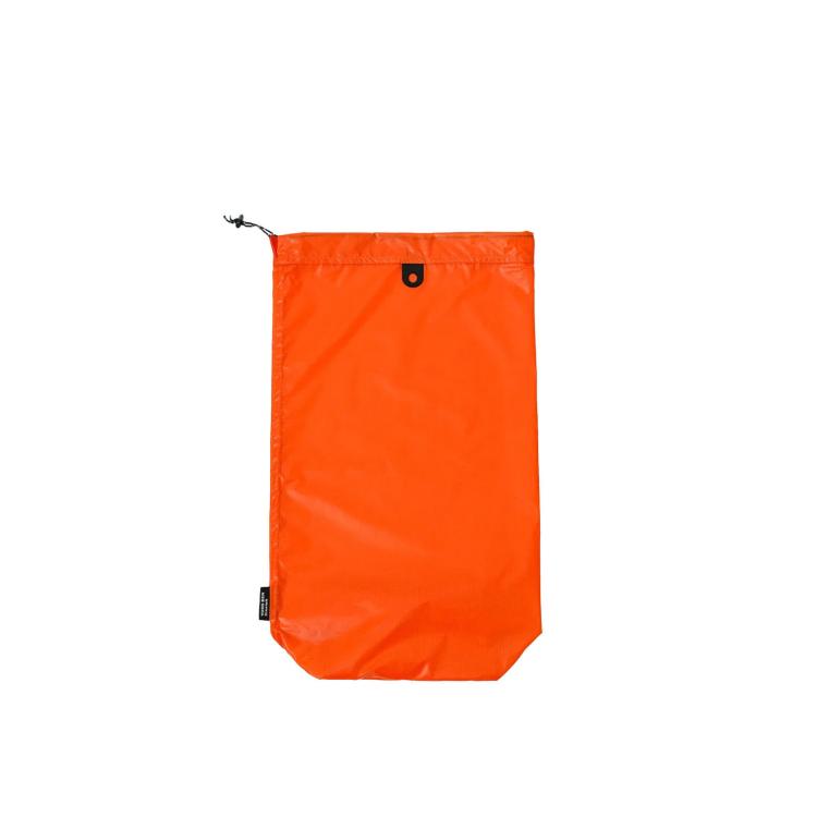 Waterproof drawstring shoe storage pouch, bright orange, front grommet with hanging cord