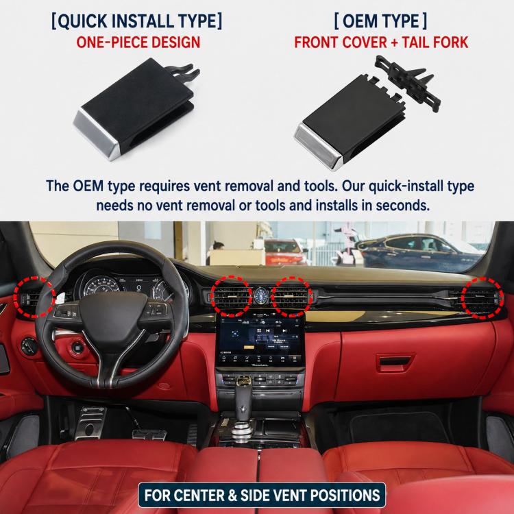 Air vent grille insert shown on dashboard at center and side vent positions