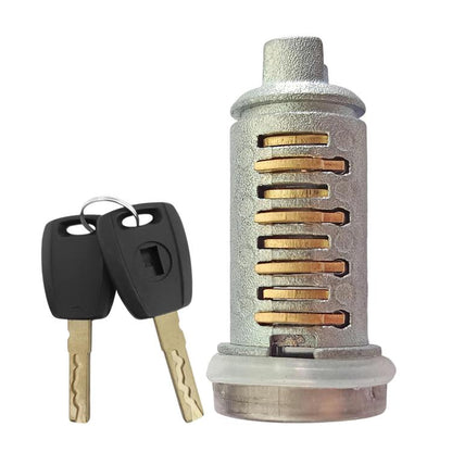 Door lock cylinder with key set, silver metal body and black keys