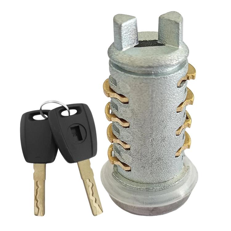 Door lock cylinder, silver metal with gold pins and two keys