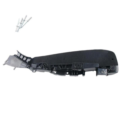 Black seat side bracket cover with mounting clips and metal bracket hardware