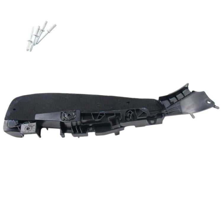 Black seat side bracket cover with molded tabs and mounting bracket detail