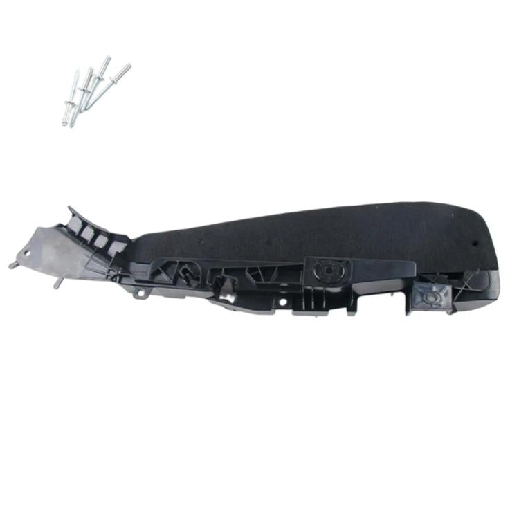 Black seat side bracket cover with metal mounting bracket and release clips