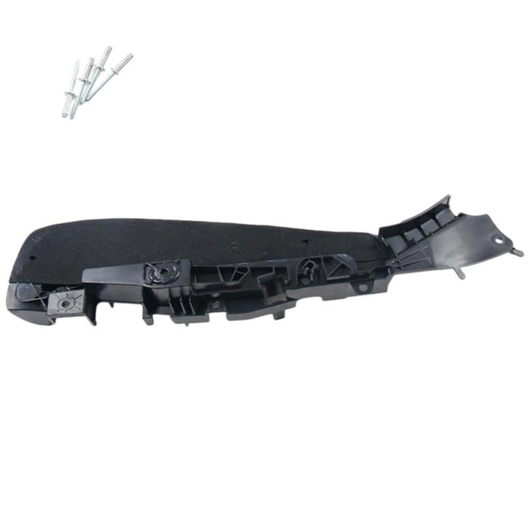 Black seat side bracket cover with molded clips and side mounting points