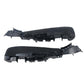 Two black seat side trim bracket covers with metal mounting pieces
