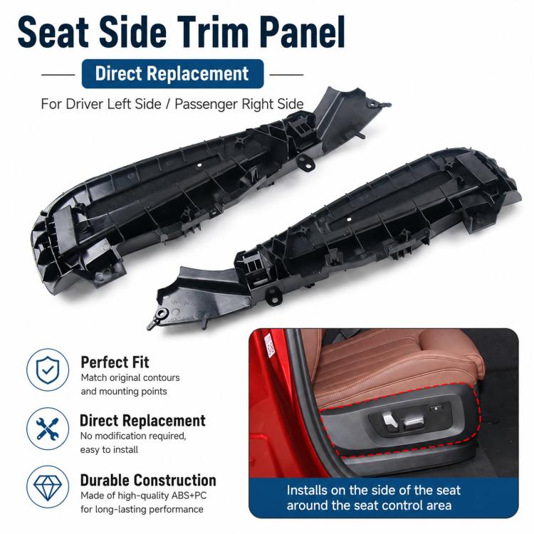 Black seat side trim panel covers set for driver and passenger sides