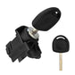 Car door lock cylinder with keys, black fob housing, and metal key blade