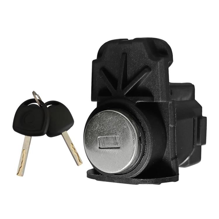 Car door lock cylinder with two keys, showing round metal core
