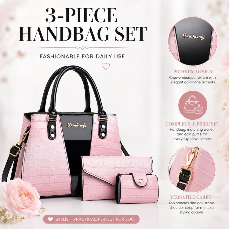 3pcs /Set Crocodile Pattern Color-Changing Large Capacity Shoulder/Handbag
