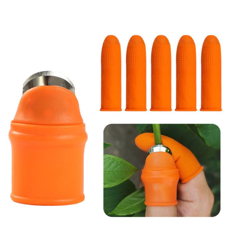 Orange anti-cut finger sleeve set with thumb knife cutter guard, five-pack