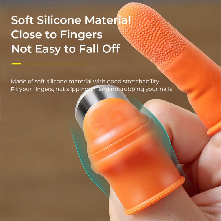 Orange soft silicone anti-cut finger sleeve on thumb knife cutter with blade
