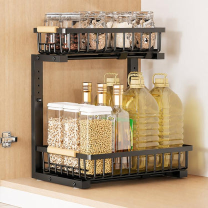 Under Sink Organizer Height Adjustable Sliding Cabinet Storage Drawer Rack