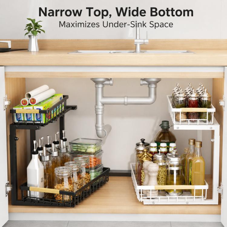 Under Sink Organizer Height Adjustable Sliding Cabinet Storage Drawer Rack