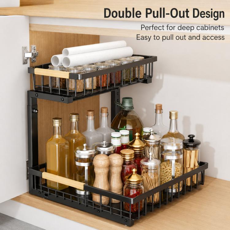 Under Sink Organizer Height Adjustable Sliding Cabinet Storage Drawer Rack