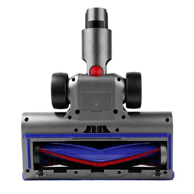Motorized vacuum cleaner head with blue border brush roll and red control accents