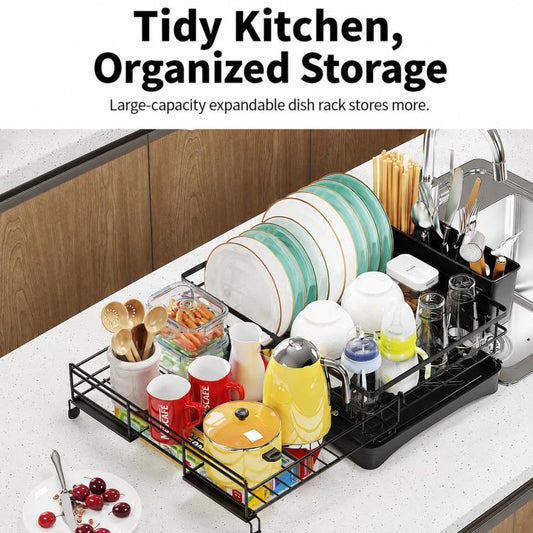 Expandable Dish Drying Rack With Drainboard Countertop Dish Strainer Rack With Cutlery Holder