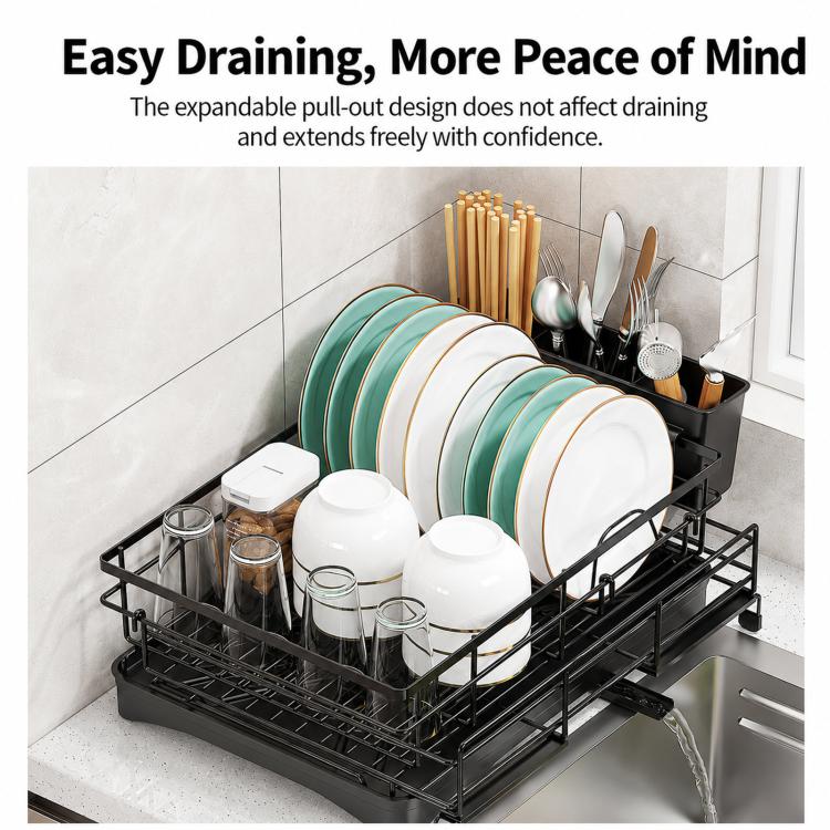 Expandable Dish Drying Rack With Drainboard Countertop Dish Strainer Rack With Cutlery Holder