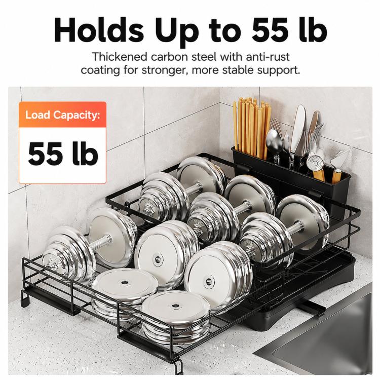 Expandable Dish Drying Rack With Drainboard Countertop Dish Strainer Rack With Cutlery Holder