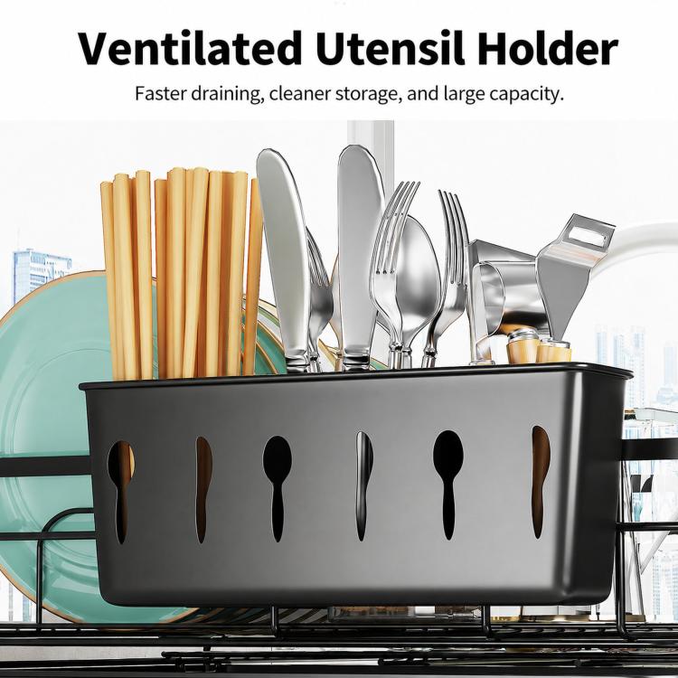 Expandable Dish Drying Rack With Drainboard Countertop Dish Strainer Rack With Cutlery Holder