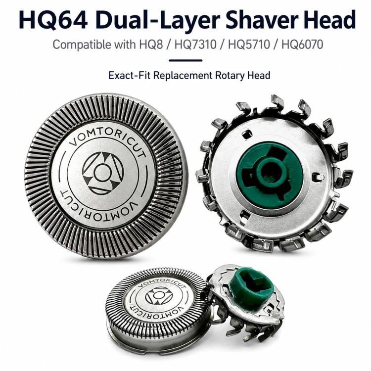 Dual-blade rotary replacement shaver head set with two foil discs and cutter base