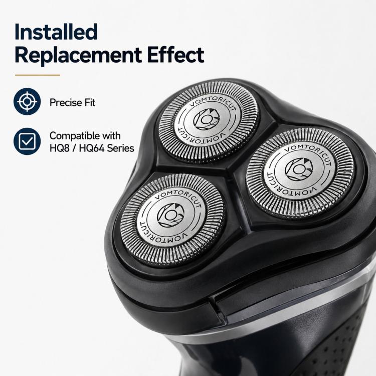 Installed rotary shaver head with three circular foils and green center cutter module