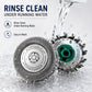 Dual-blade rotary shaver head with foil disc and cutter base, shown under running water