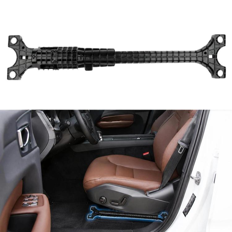 Black seat motor adjustment rail with mounting brackets, shown near car seat base
