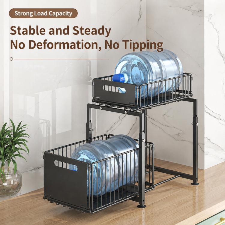 2 Tier Under Sink Organizer Height Adjustable Pull Out Cabinet Drawer Storage Rack