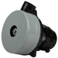 Gray pump housing with black motor unit and outlet nozzle