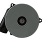 Circular gray motor housing with center screw and black mounting bracket