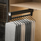 Black extendable top-mount hanger rail holding multiple scarves on S-shaped hooks