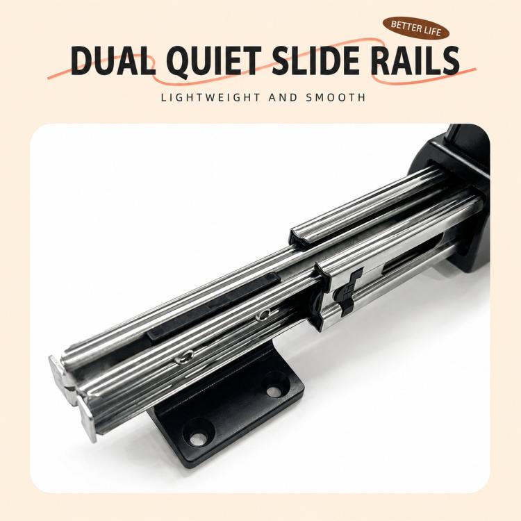 Dual quiet slide rails for telescopic closet hanger rod, black metal
