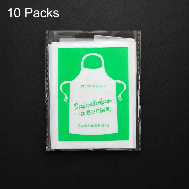 Individually wrapped clear polyethylene disposable apron pack, white apron