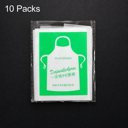 Individually wrapped clear polyethylene disposable apron pack, white apron